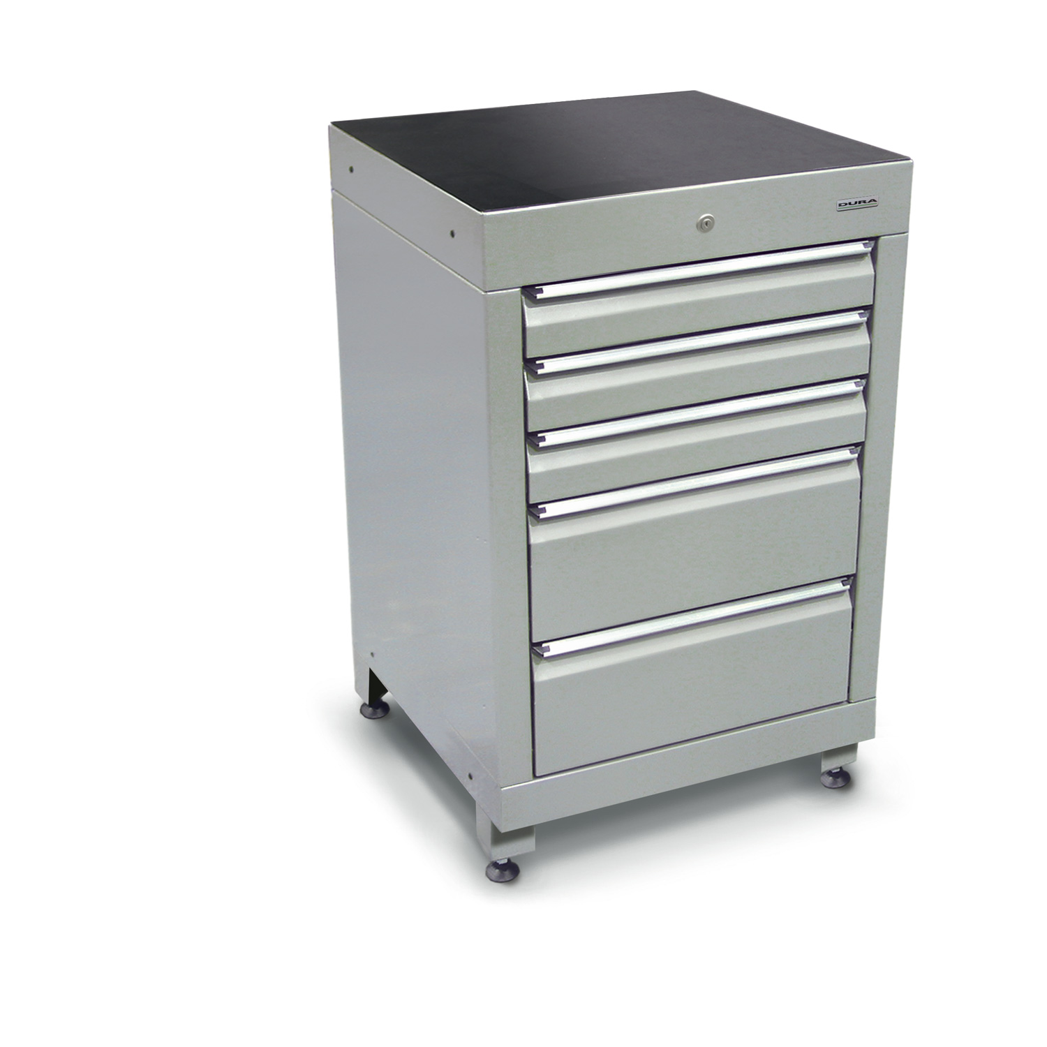 600 series cabinet with 5 drawers (3 medium, 2 large) and feet