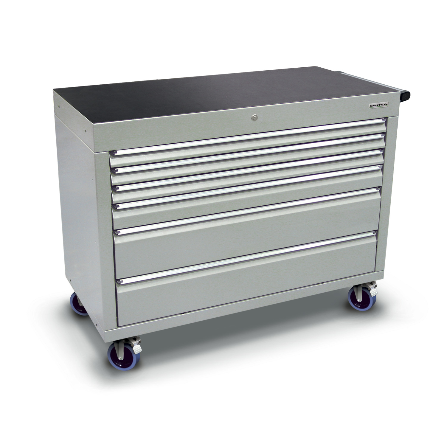 1200 series cabinet with 6 drawers (3 slim, 1 medium, 2 large) and castors