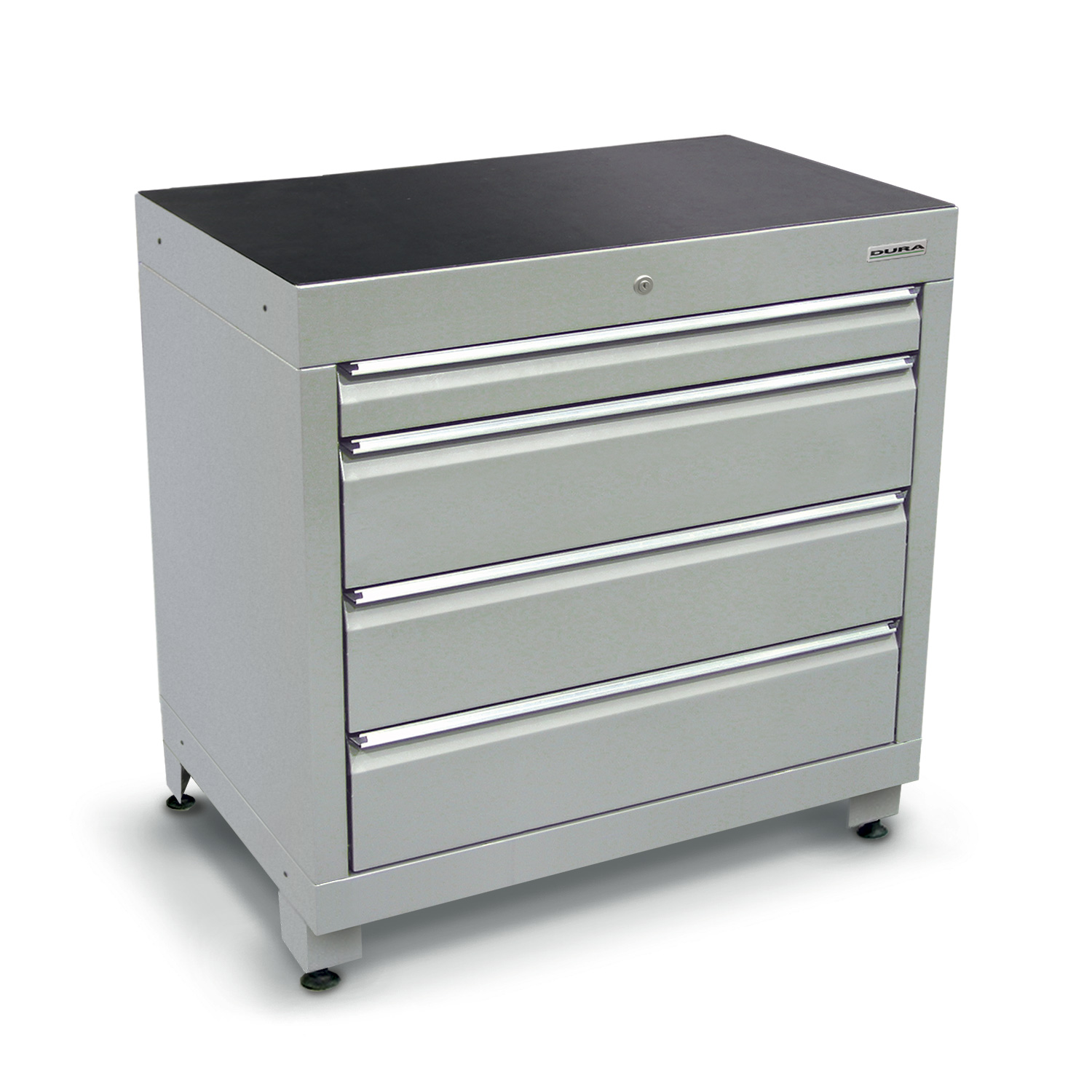 900 series cabinet with 4 drawers (1 medium, 3 large) and feet