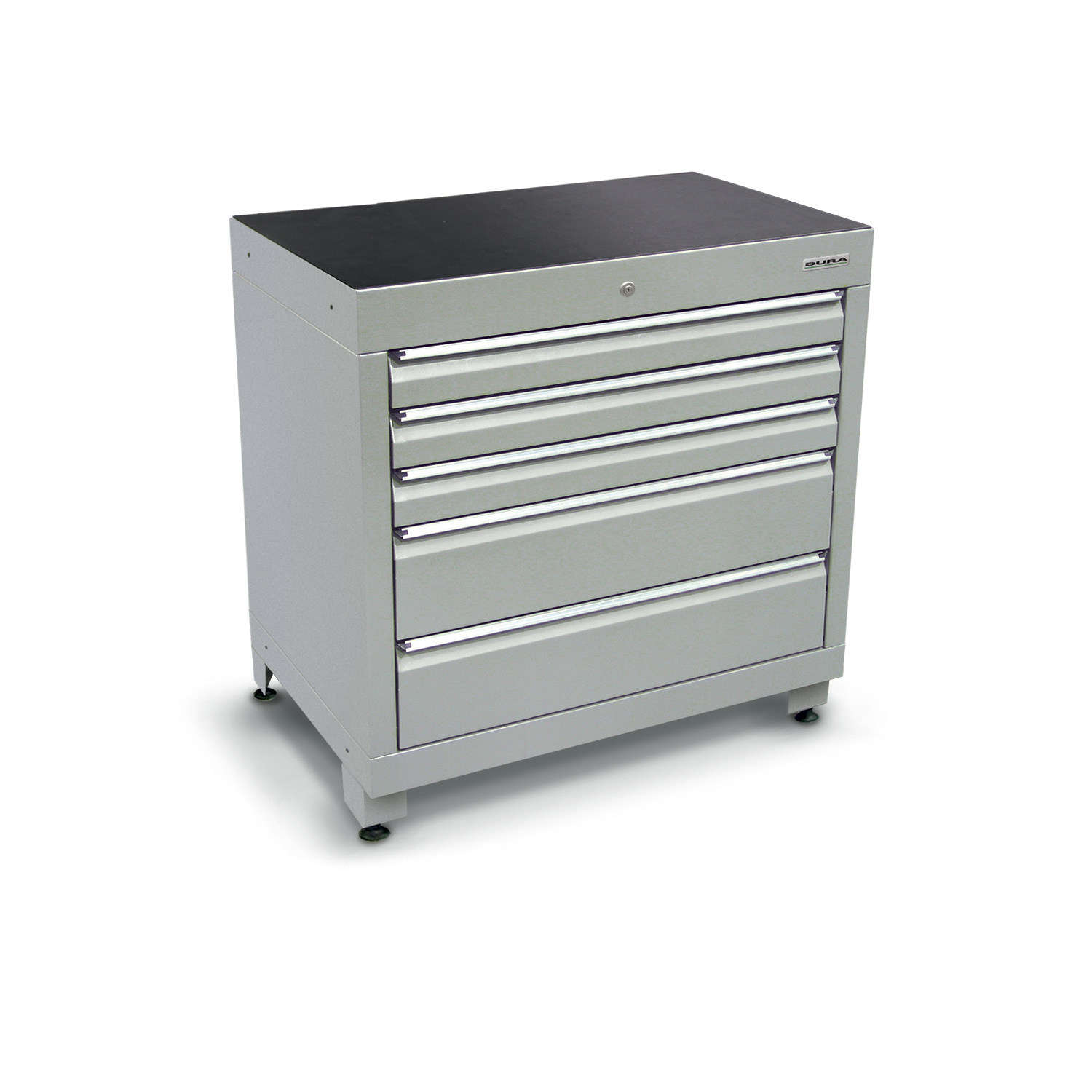900 series cabinet with 5 drawers (3 medium, 2 large) and feet