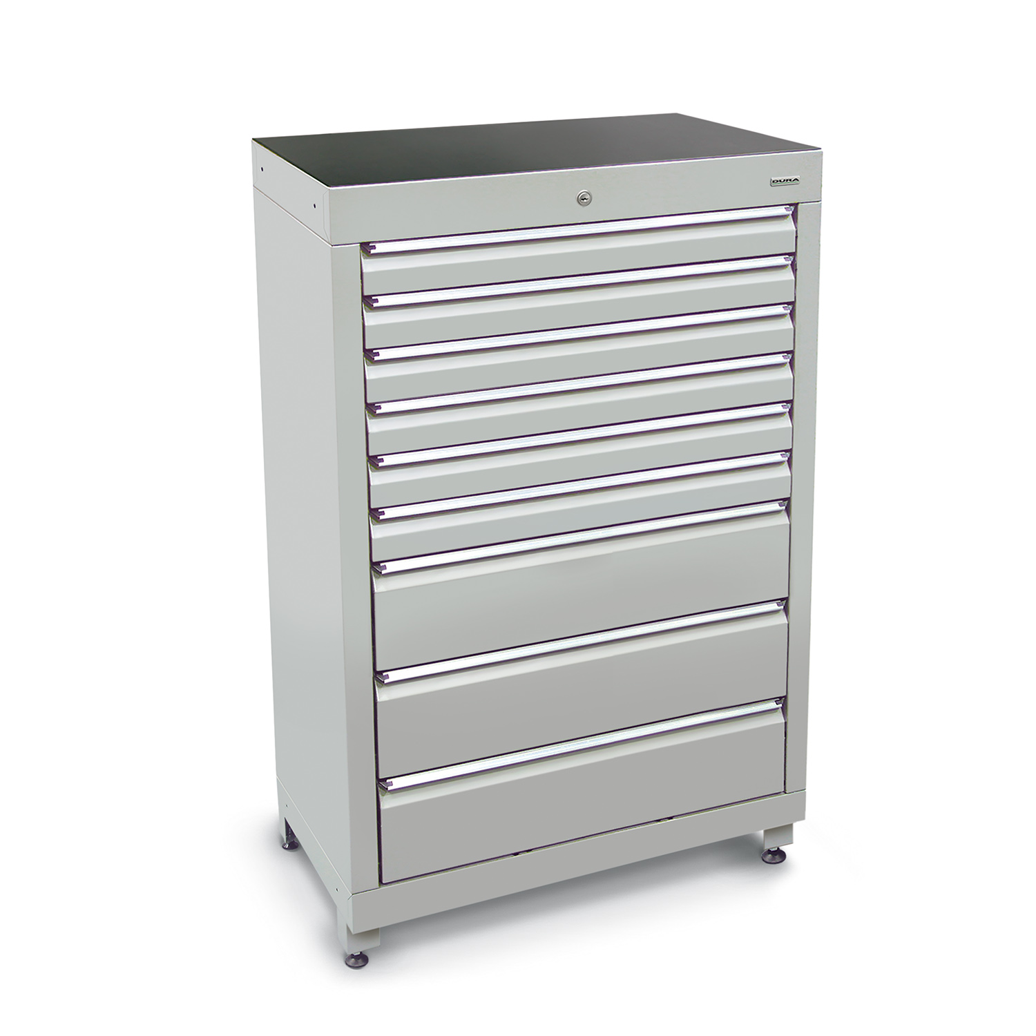 900mm Multi-drawer high tool cabinets with 9 drawers (6 medium, 3 large) and feet