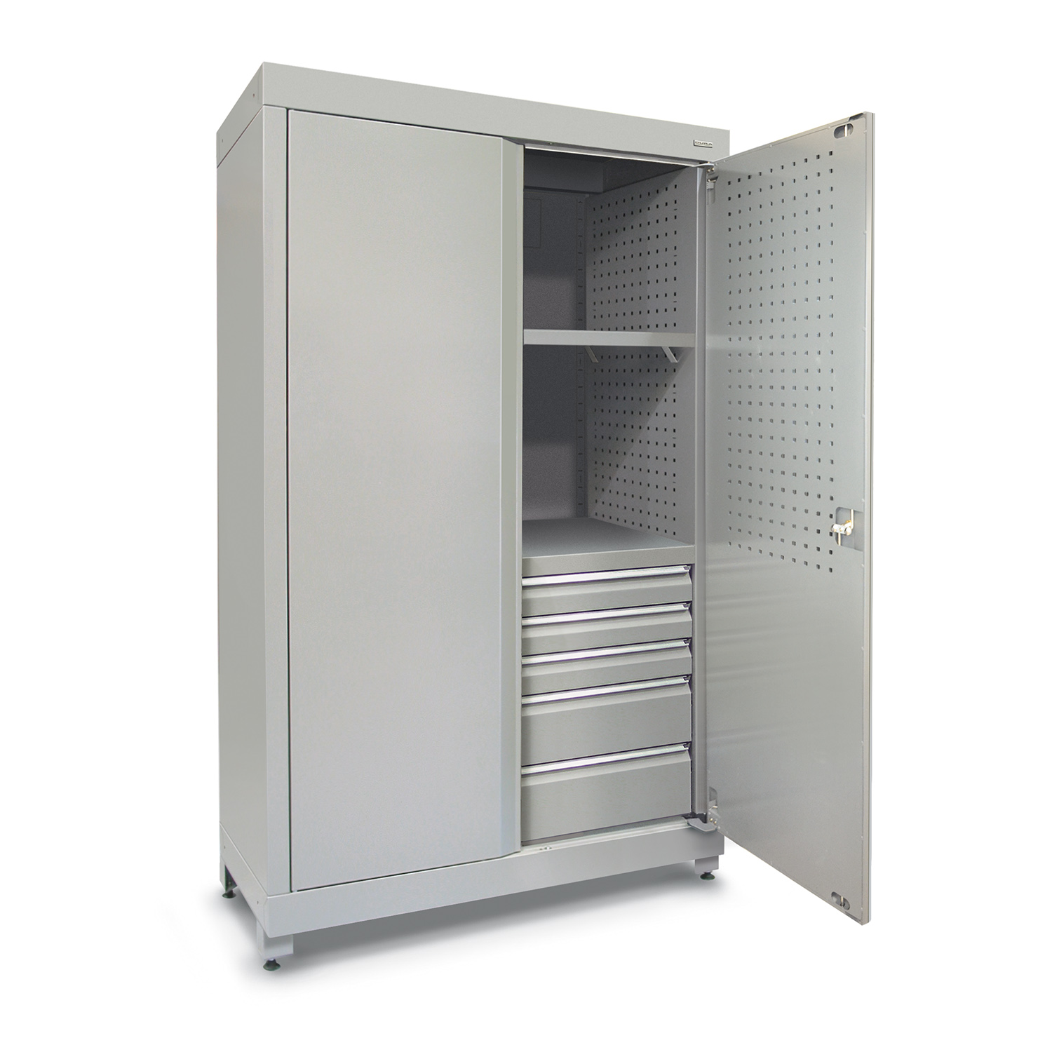 1200mm Heavy-duty shelving unit with 5 drawers