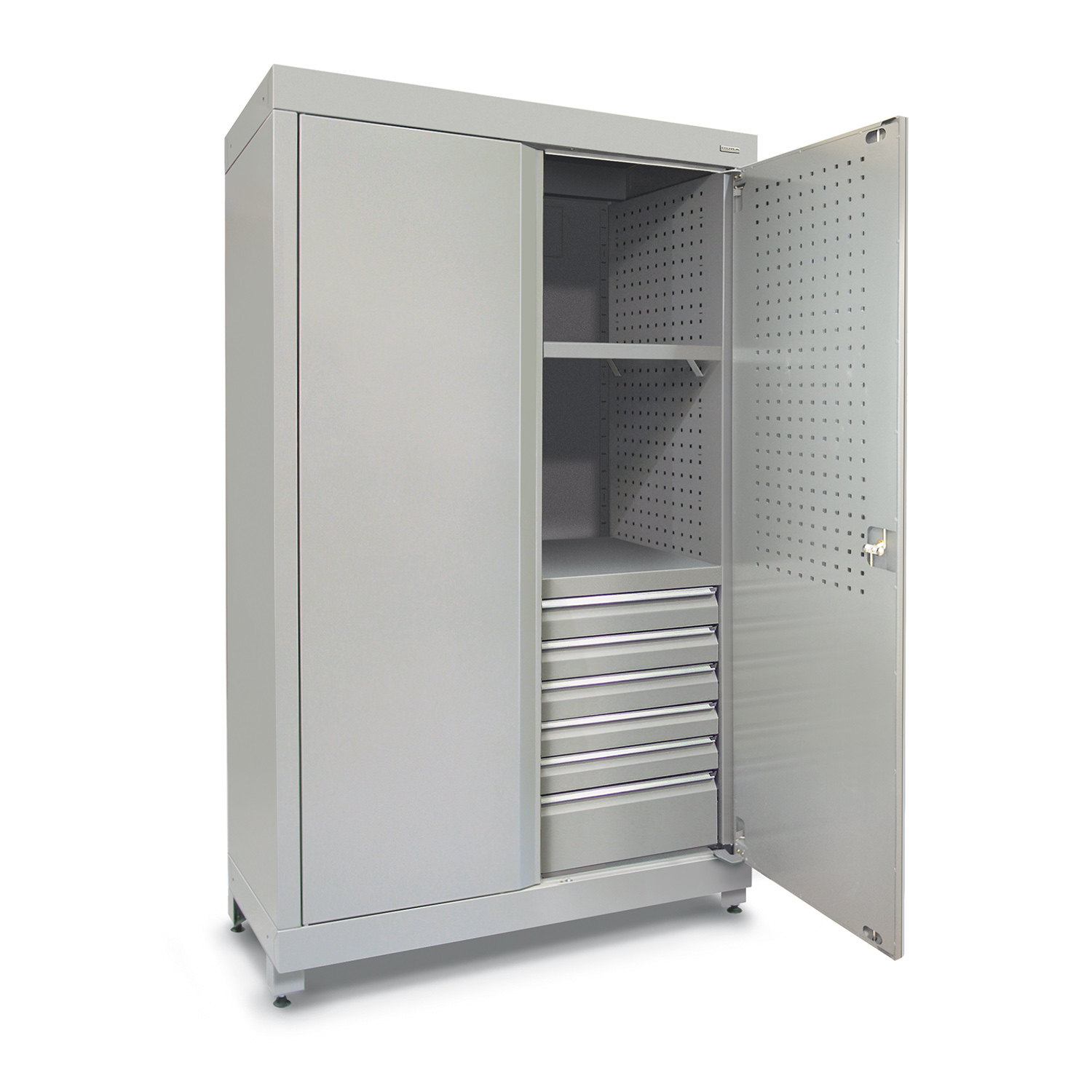 1200mm Heavy-duty shelving unit with 6 drawers