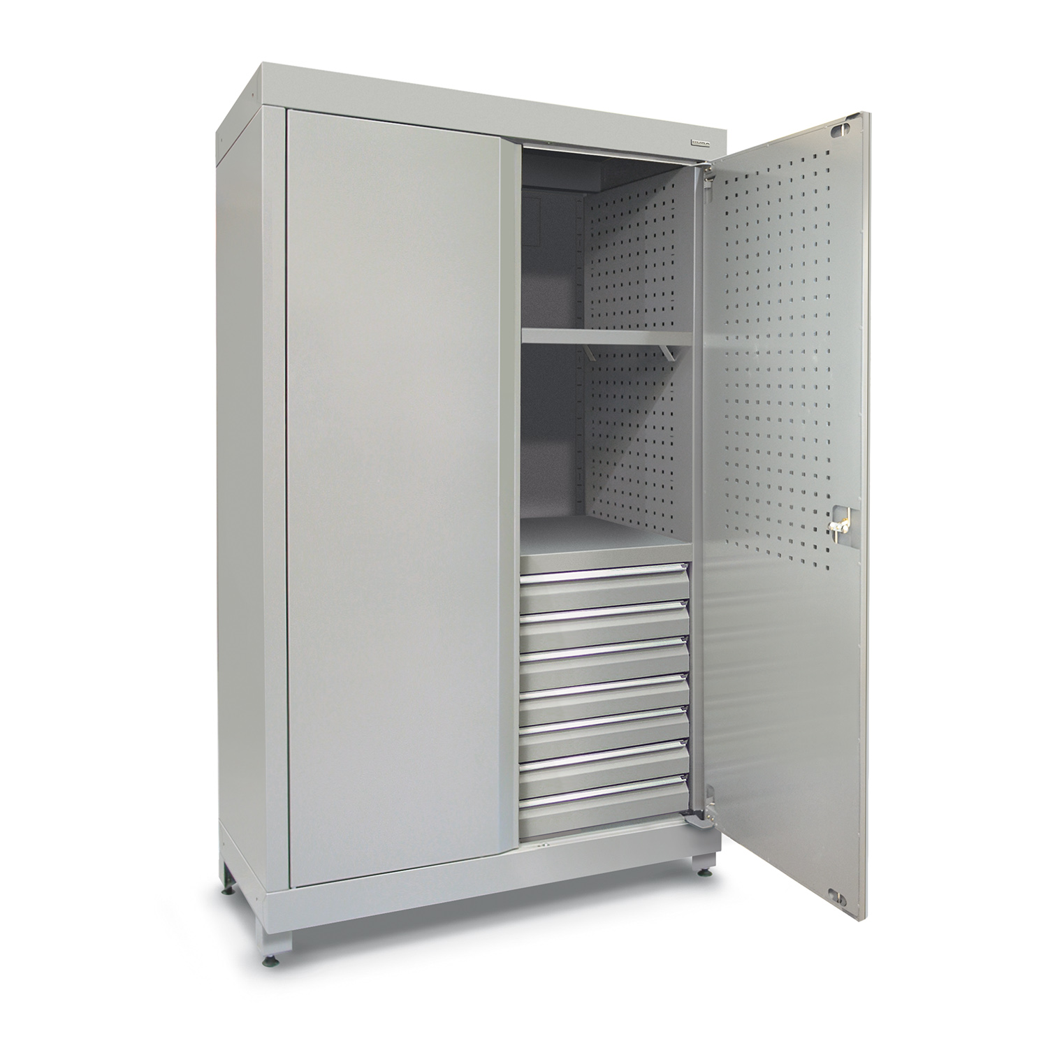 1200mm Heavy-duty shelving unit with 7 drawers