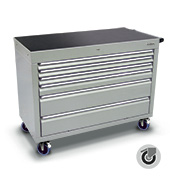 1200 series cabinet with 6 drawers (3 slim, 1 medium, 2 large) and castors