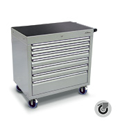 900 series cabinet with 7 drawers (3 slim, 3 medium, 1 large) and castors