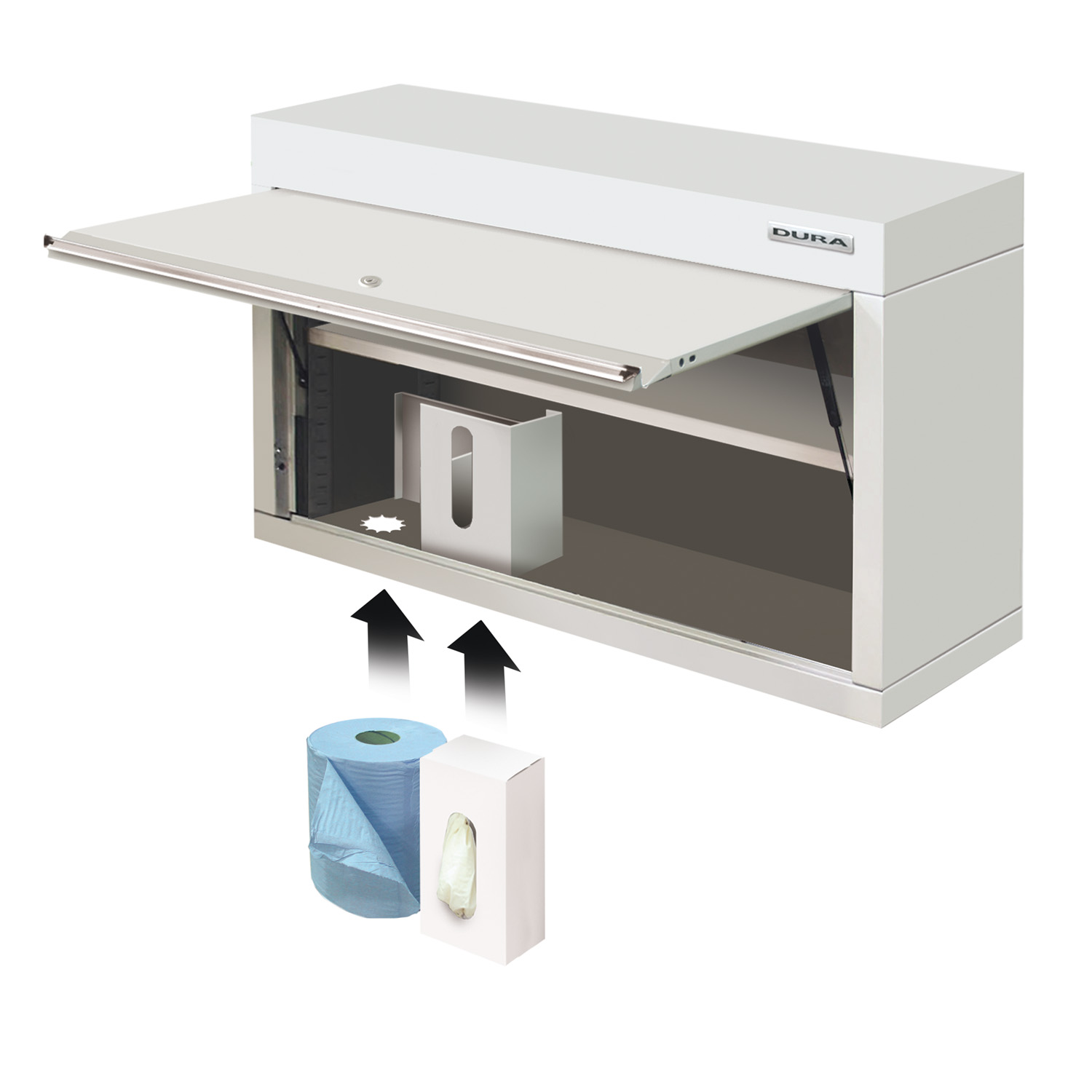 Wall cabinet with towel & glove dispenser (1200mm)