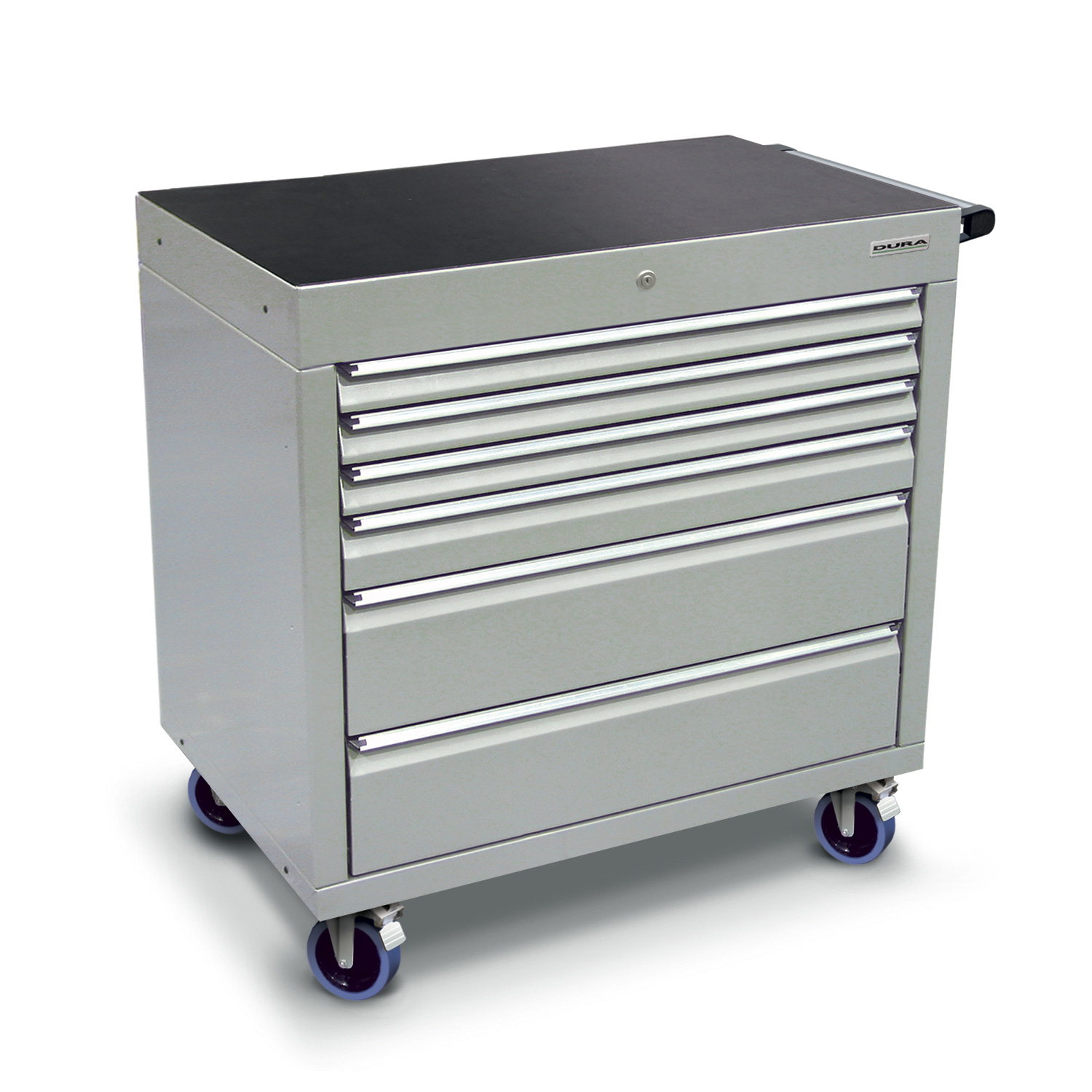 900 series cabinet with 6 drawers (3 slim, 1 medium, 2 large) and castors