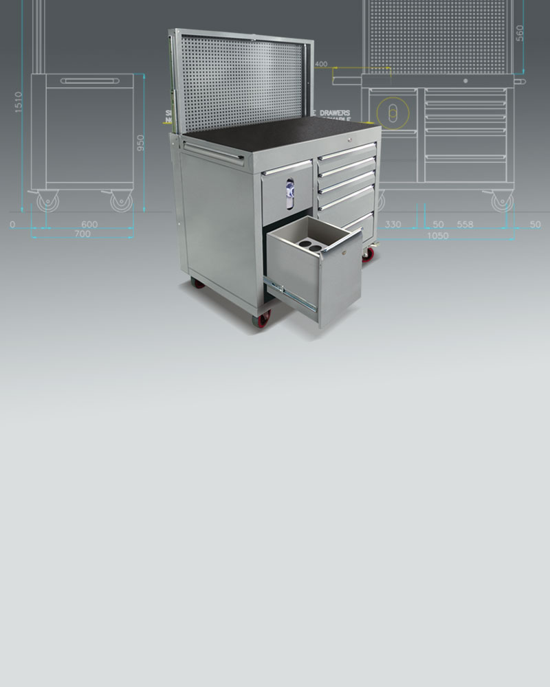 Mobile tool storage cabinet with CAD drawing