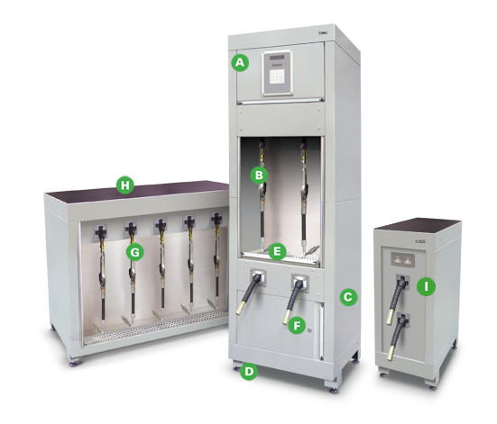 Workshop Fluid, Air & Electric Delivery Cabinets from Dura Lt with annotations